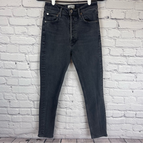 Agolde Jeans Womens 26 (26x27) Black Fly Button High Rise Skinny Leg Denim - Picture 1 of 11